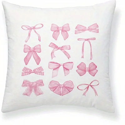 Home Decor Pink Bows & Sparkling Disco Ball Cushion Covers Pattern Cushion Cover Suitable for Sofa Bedroom Car Pillow Cover