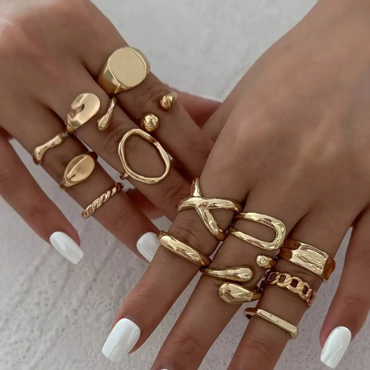 IngeSight.Z 14Pcs/Set Hip Hop Punk Irregular Metal Opening Rings Women Vintage Gold Color Knuckle Joint Ring Party Jewelry Gift