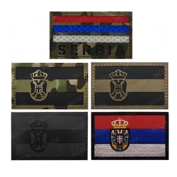 Serbia Flag Embroidered Patches IR Reflective Serbian Flags Appliqued Armband PVC Rubber Shoulder Patch For Clothing Backpack