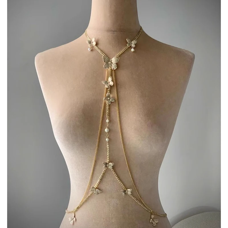 

Vintage Butterflies and Pearls Body Chains Belt Women Luxury Pure Copper Light Golden Handmade Jewellry Ladies