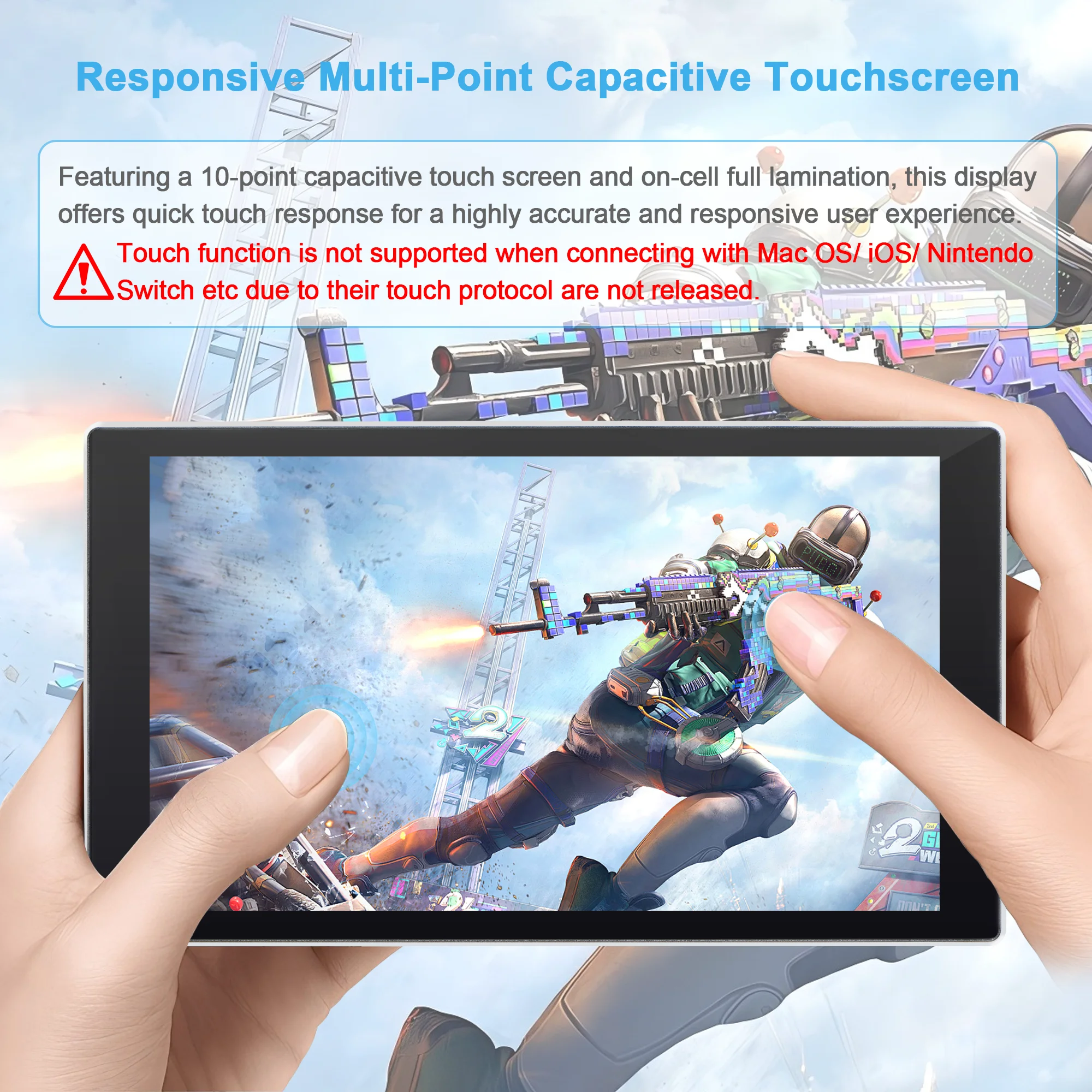 Wisecoco 7 inch Portable Touch Monitor 1080P LCD Screen Display Type C HDMI for Gaming PS5 Xbox Switch Laptop PC