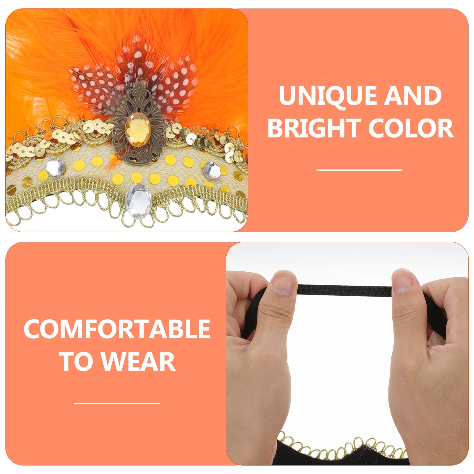

Headdress For Women Men Orange Faux Plume Hair Band Costume Party Halloween Native American Indian Cosplay Carnival