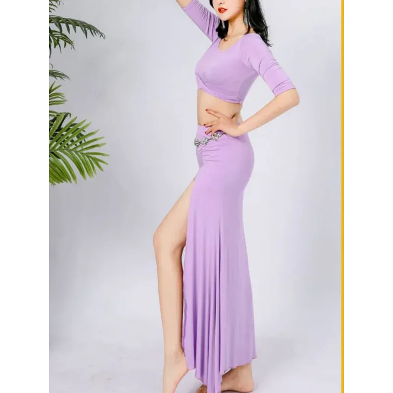 New Sexy Women's Belly Dance Set Belly Clothing Dance Skirt Belly Top Solid Color Long Skirt Set Dance Accessories