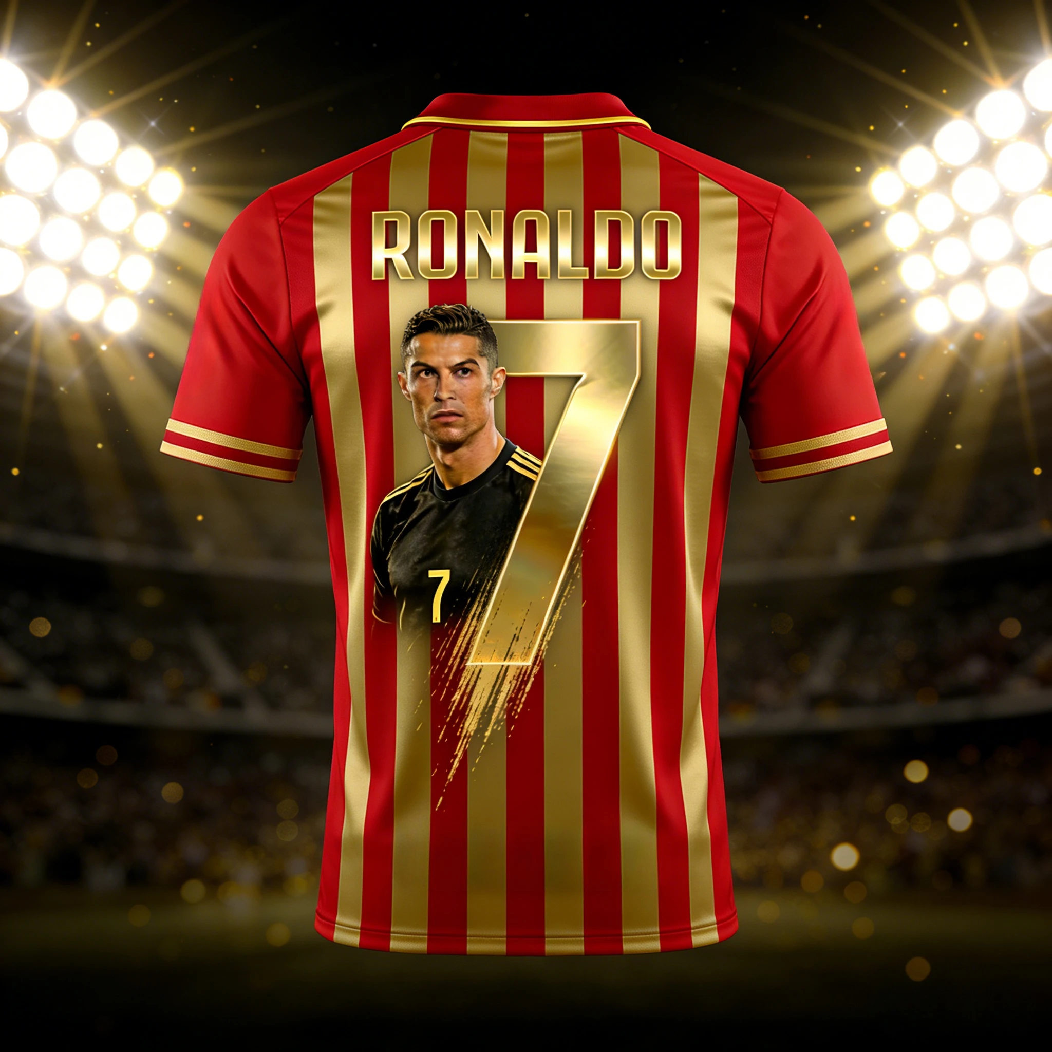 

Red-Gold Striped Jersey - Metallic Number & Name Player Graphic Premium Luxury Collector's Apparel for The Iconic Star's Fans