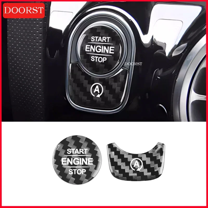 Für Mercedes Benz A CLA Klasse W177 C118 AMG Carbon-Faser Motorstart- und Stoppknopf-Aufkleber Innenraum-Modifikationszubehör – Detail 4