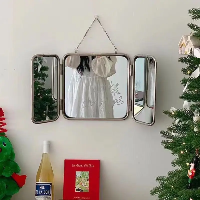 Stainless Steel Mirror Foldable Wall Mounted Mirrors Modern Minimalist Bedroom Mirror Portable Home Decor Mirrors for Makeup