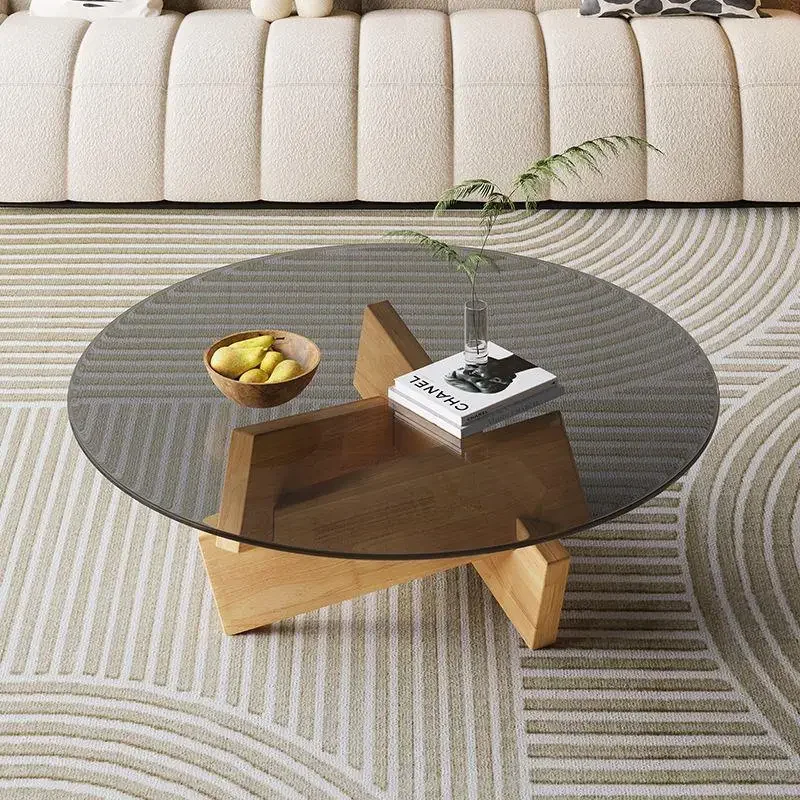 

small apartment solid wood round coffee table living room modern creative combination simple and fashionable tea table