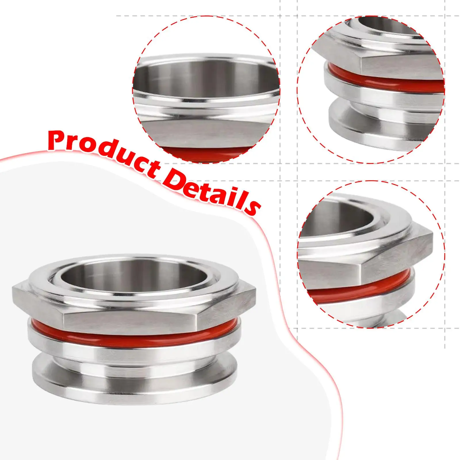 Bulkhead Compression Fitting Weldless Stainless Steel Bucket Connector Food Grade Accessory for Kettle Pot