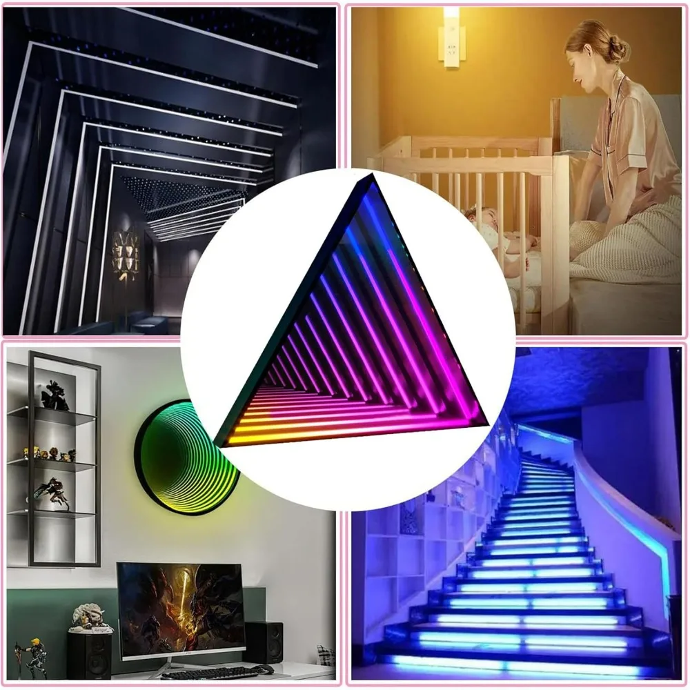 Lamp Tunnel Mirrors for Wall, Mirror Tunnel Light, Remote Control Geometric RGB Colour Changing Wall Decor,35cm