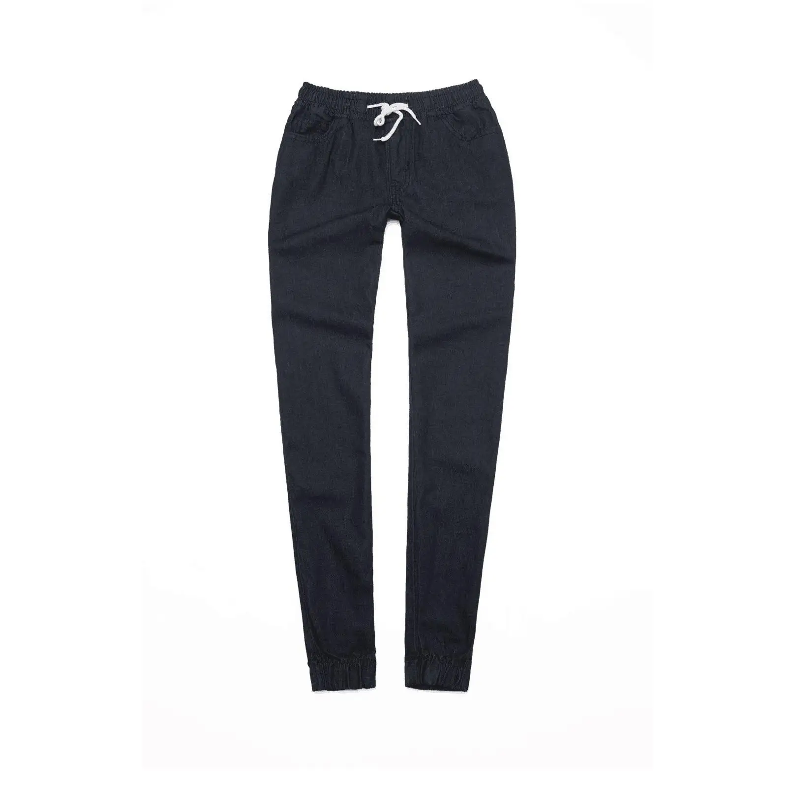 กางเกงยีนส์เอวต่ำแบบยืดหยุ่นสำหรับผู้หญิง ทรงขาตรง ผ้าฝ้าย สีดำ ไม่มีแบรนด์ ไม่ใช่สินค้าที่จดทะเบียนเครื่องหมายการค้า