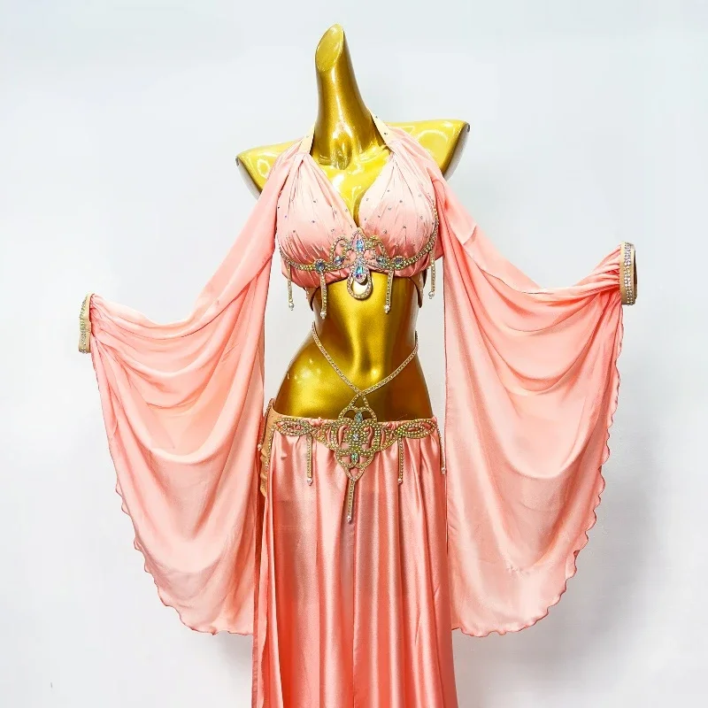 Belly Dance Performance Costume Set Women's Bra+satin Split Style Long Skirt 2-piece Customized Adult Oriental Belly Dance Set