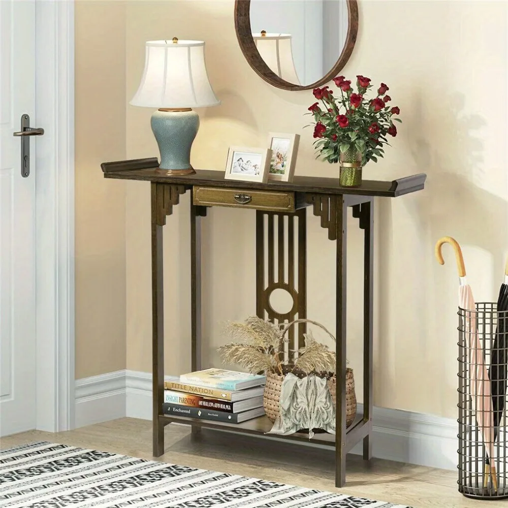 

Rustic Console Sofa Table Narrow Console Table with Shelf Entry Hall Table