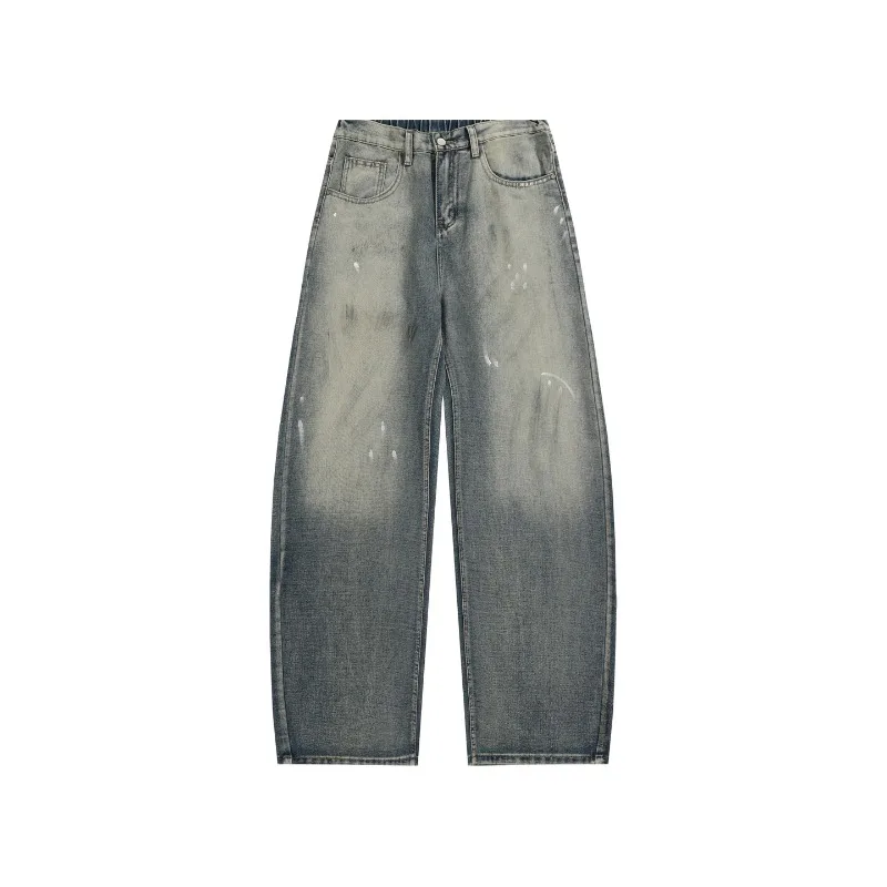 Men 2026 Trendy New Washed Distressed Heavy Ink Splash Dye Denim Jeans Spring Autumn Fashion Casual Long Trousers
