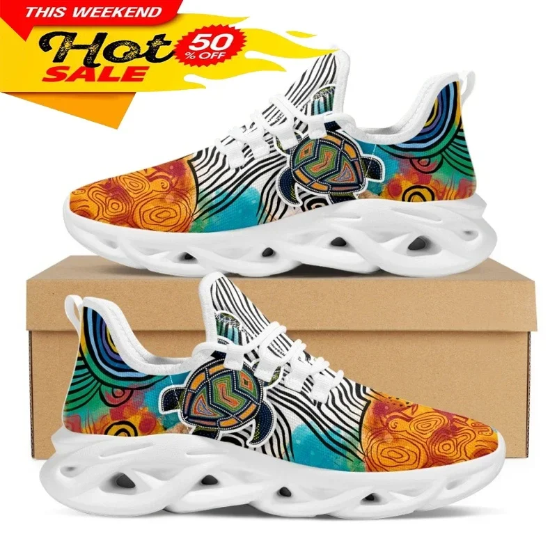Australia Aboriginal Turtle Indigenous Art Design Platform Sneakers for Women Breathable Lace up Mesh Swing Shoes