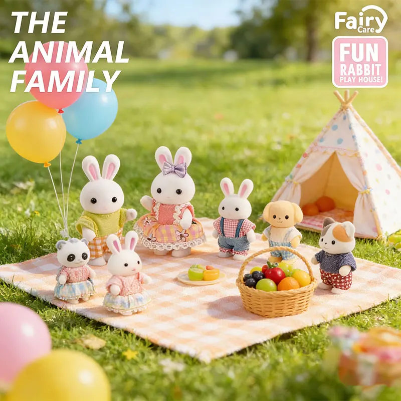 Dollhouse Forest Family Doll Rabbit Dog Minitature Doll Furniture Set With Box Pretend Play Simulation Doll House Role-Play Toys image 6
