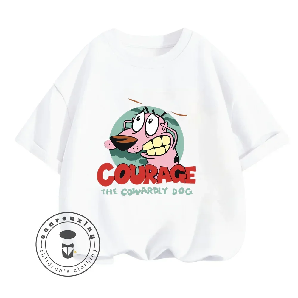 Lively Courage The Cowardly Dog Cartoon T-Shirts for Kids Summer Brave Fashion Soft Elastic Sports Tops for Boys and Girls