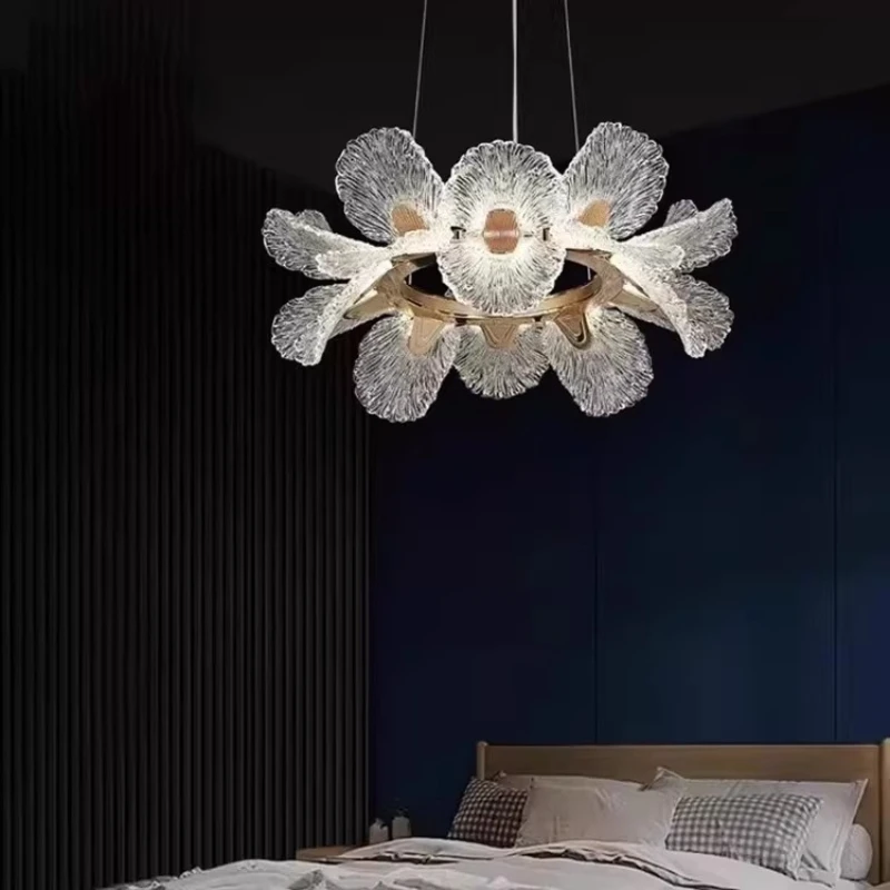 

Modern Chandelier for Living Room Cafe Duplex Staircase Hotel Bedroom Home Decor French Flower Advanced LED Ceiling Pendant Lamp