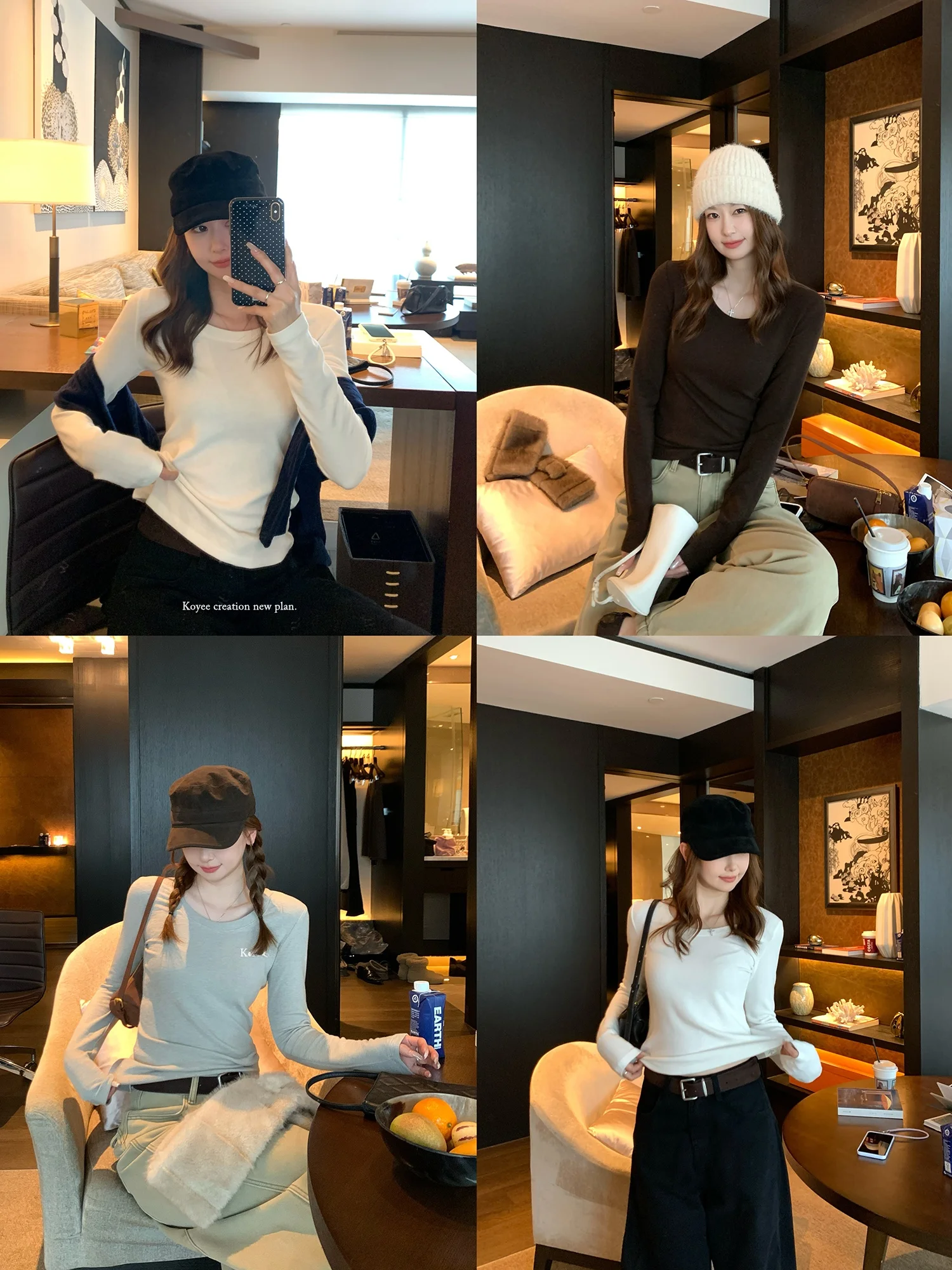 

Women's Slim Fit Long Sve Fce Lined T-irt round Ne Tee Colors Casual Sle Autumn Winter New Faion Base irt