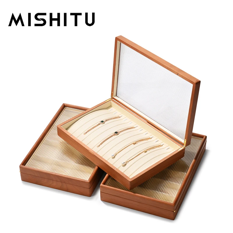 MISHITU Wooden Jewelry Storage Box Ring Necklace Jewelry Display Box Store Earrings Bracelets Jewel Storage Home Organizer Case