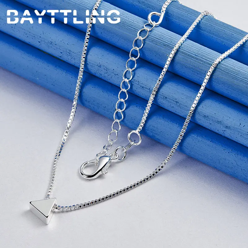 Charm 925 Sterling Silver 18 Inches Mini Triangle Pendant Necklace Women Fashion Wedding Engagement Party Jewelry