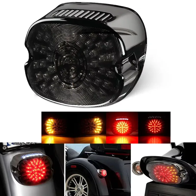 

Motorcycle LED Tail Light Smoked Brake Turn Signal Rear Light Driving License Plate for Dyna Sportster 883 1200 Road King