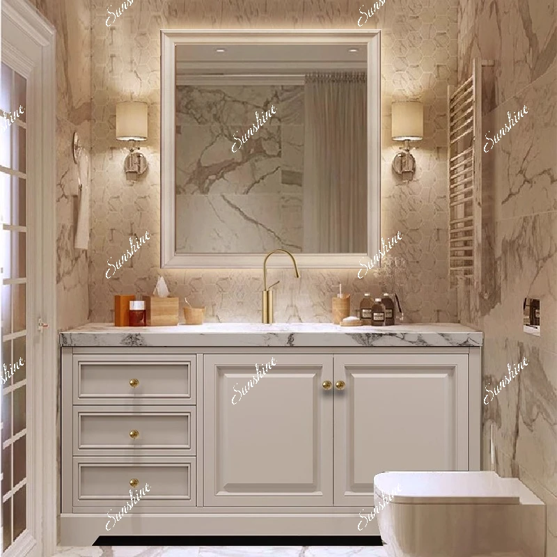 

American bathroom cabinet, washstand, bathroom, rock slab combination oak floor-to-ceiling