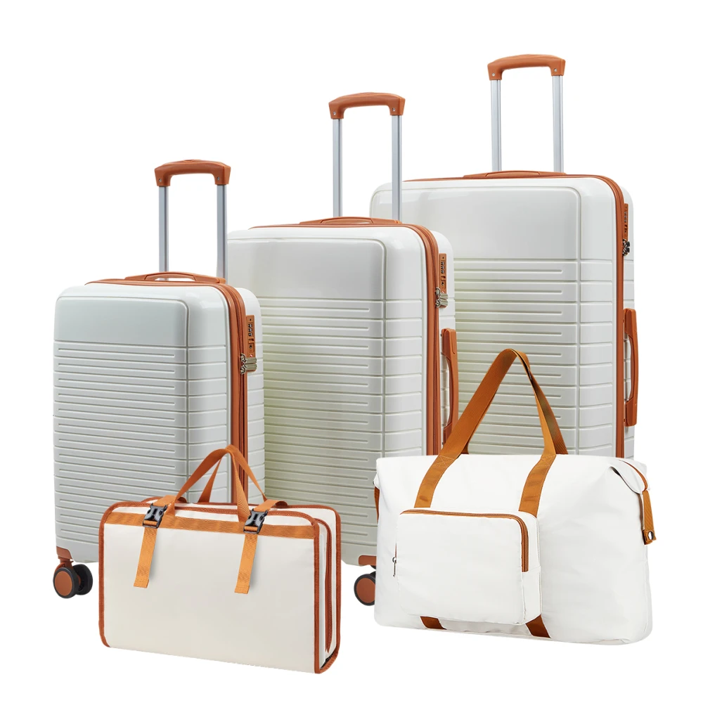 5 Piece PP Hard Shell Luggage Set 20/24/28 Inch Travel Suitcase with TSA Lock Silent Spinner Wheels Family Trolley Luggage