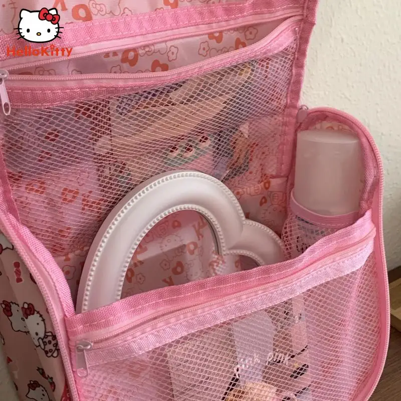 Hello Kitty MINISO Kawaii Anime Cartoon Handbag borsa cosmetica di grande capacità borsa da viaggio in tessuto Oxford borsa da viaggio portatile di