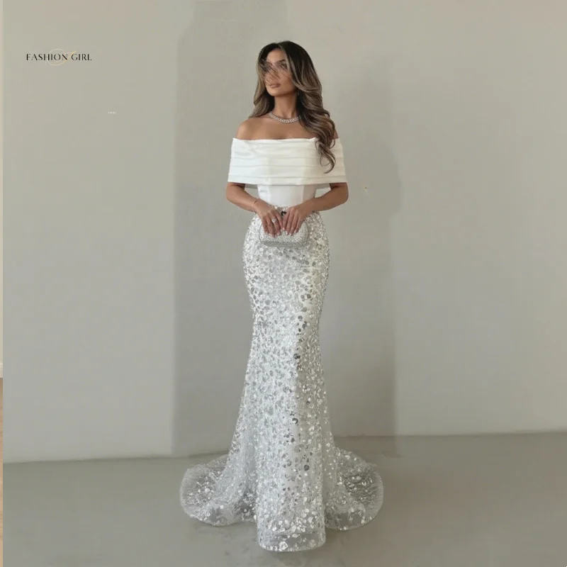 

Off The Shoulder Mermaid Sexy Custom Ball Dress Shiny Sequin Party Dress Court Train Floor Length Evening Dress 2025
