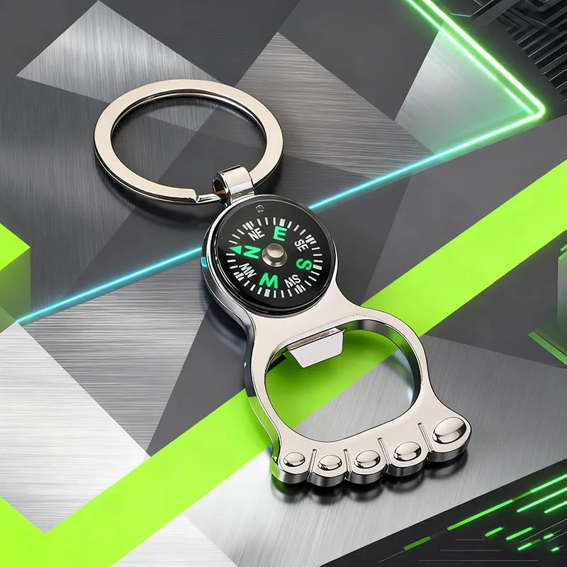 Unique Nautical Compass Keychain Metal Round Buckle Rudder Bottle Opener Iron Tower Keyring Camping Party Casual Bar Decoration