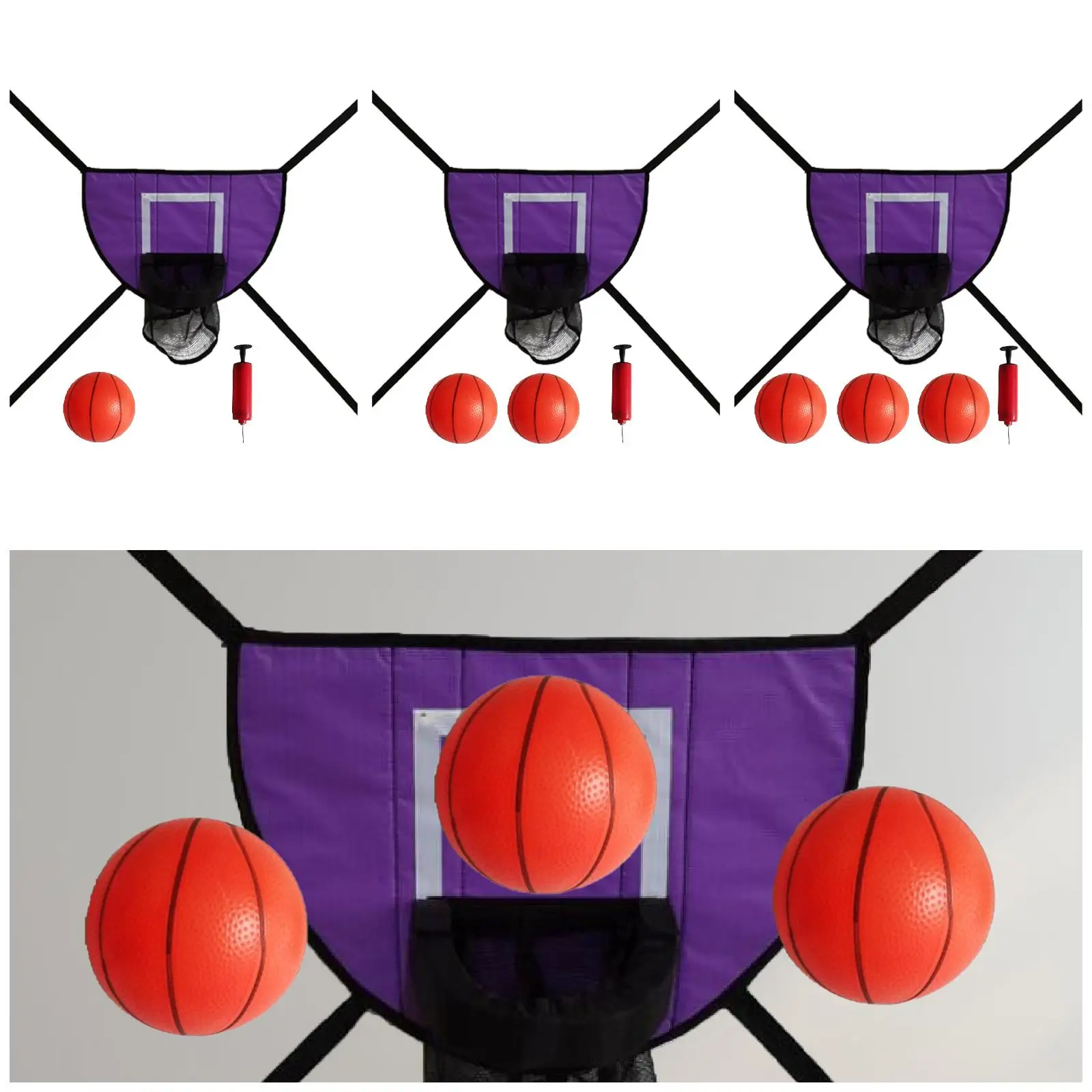 Mini aro de baloncesto para trampolín, base ligera para exteriores, accesorios de fijación, Marco violeta