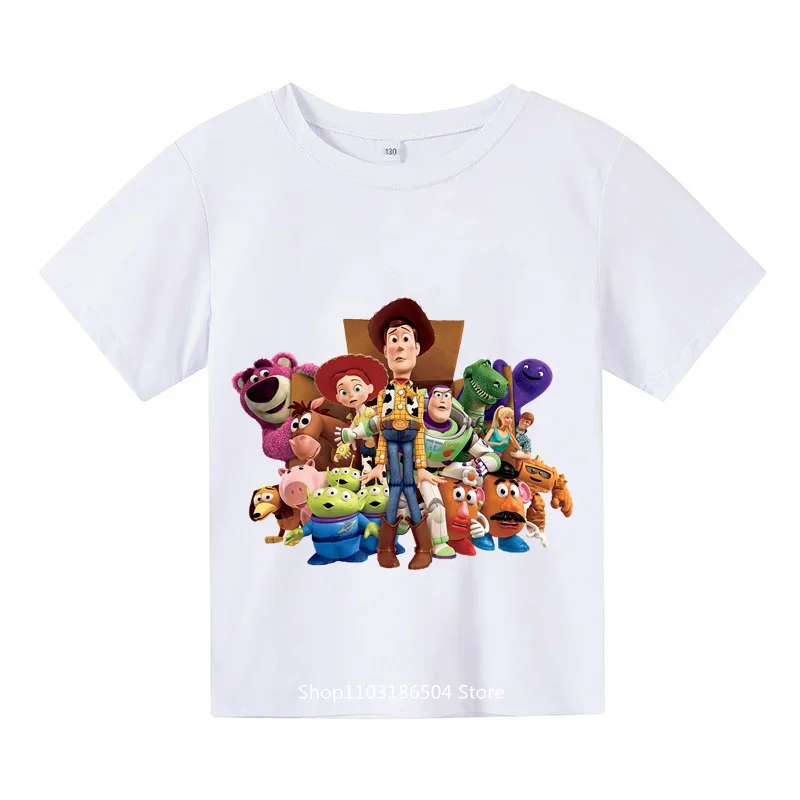 2024 Kids Wear Cute Toy Story Kids Wear Boys Girls Student Sweatshirts Short sleeved Summer outdoors ages 4-14