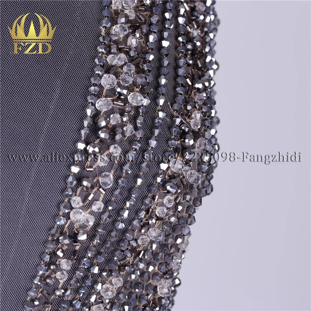 FZD 1 Set Front&back Beaded Silver Rhinestone Patches applique for Women Dress Gown Fabric &Sewing Supplies Apparel Sewing With