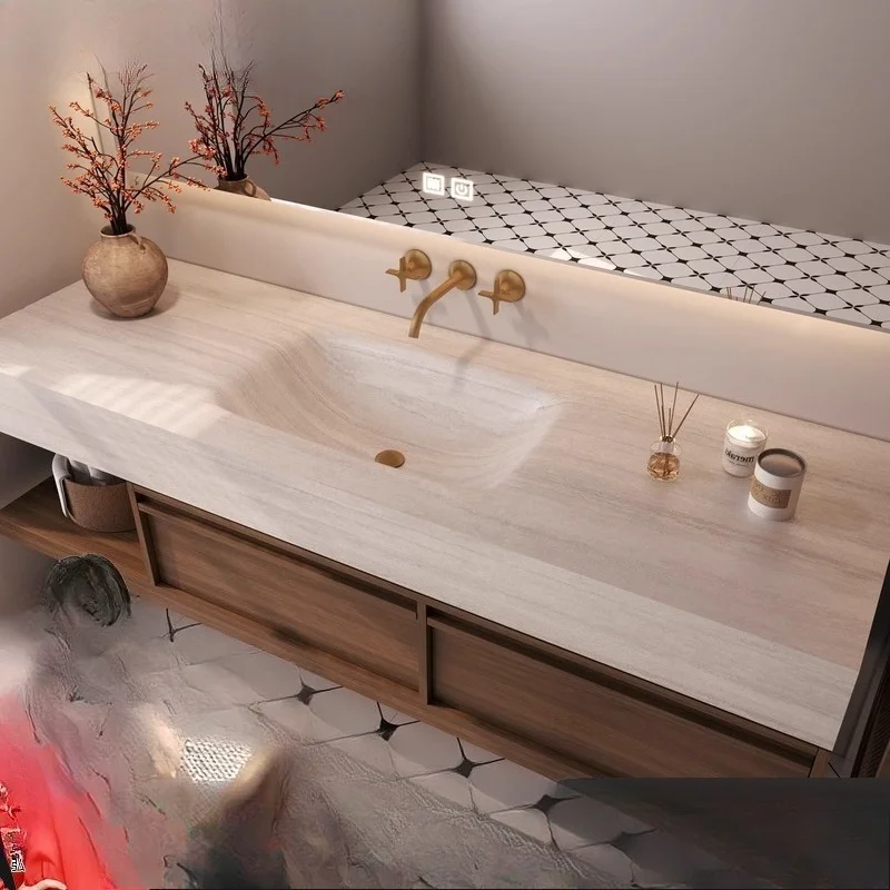 Medieval Style Rock Slab Hot Bending Integrated Basin Bathroom Cabinet Hand Wash Face Toilet Toilet Wash Table
