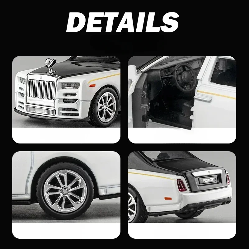 1:36 Rolls Royce Phantom High Simulation Diecast Metal Alloy Model Car Sound Light Pull Back Collection Kids Toy Gifts