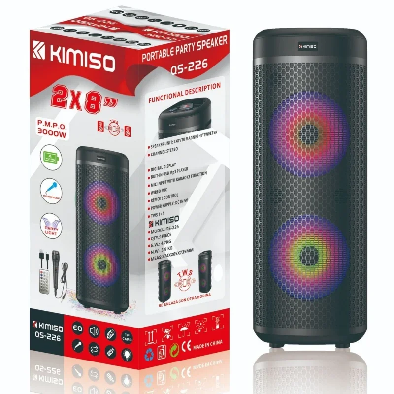 Powerful Outdoor Karaoke Speaker with MIC Super Bass Subwoofer Dual 8-inch Caixa De Som Bluetooth Speaker Portable Sound Column