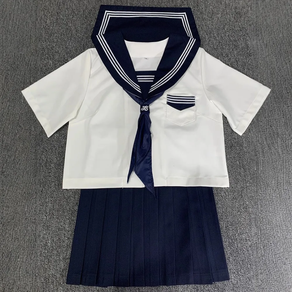 Japanese Navy Style JK School Uniform, White Three-Line Sailor Suit Sweet Short Skirt for Graduation Photo & Daily Campus Outfit