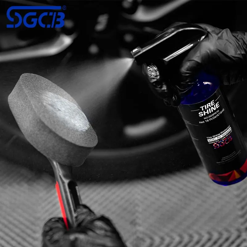 SGCB Car Tire Shine Applicator Brush Wheel Dressing Sponge Applicator Wax Foam Pad With Ergonomic Grip Handle For Auto Detailing