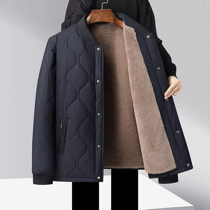 

Warm Fce Lined Rabbit Fur Jaet for Older Men Busin Gentleman Sle Long Length Polyester Fiber Fill Daily Wear