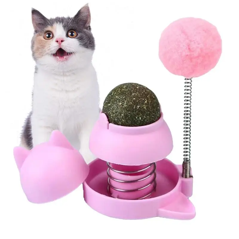 Catnip Ball For Cats Wall Rotatable Cat Licking Balls Edible And Healthy With Spring Ball Catnip Bubbles Lickables For Cats