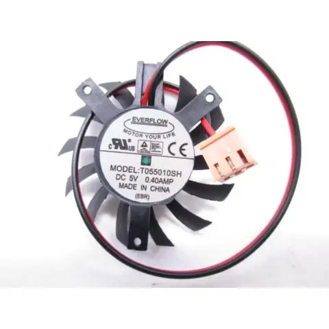 EVERFLOW 그래픽 카드 선풍기 2 와이어 선풍기, 5V 0.40A 홀 피치, 27x35x35mm 직경 45mm, T055010SH