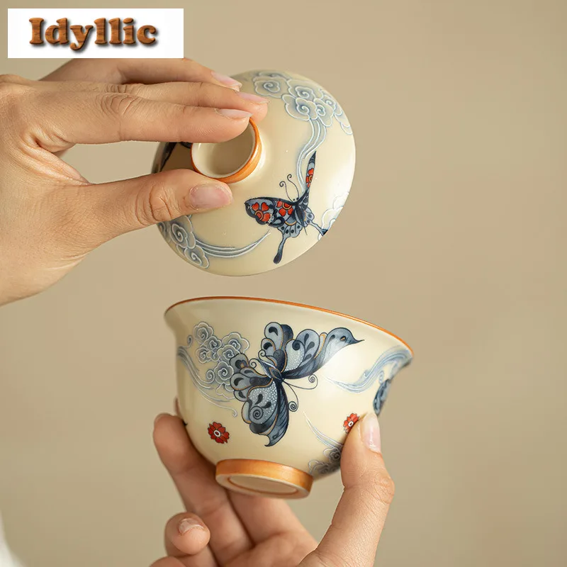 130 مللي رو فرن سحابة فراشة Gaiwan زن الشاي تورين براد شاي مع غطاء عدة صنع الشاي غطاء وعاء عناصر الشاي اكسسوارات الحرفية هدية #4