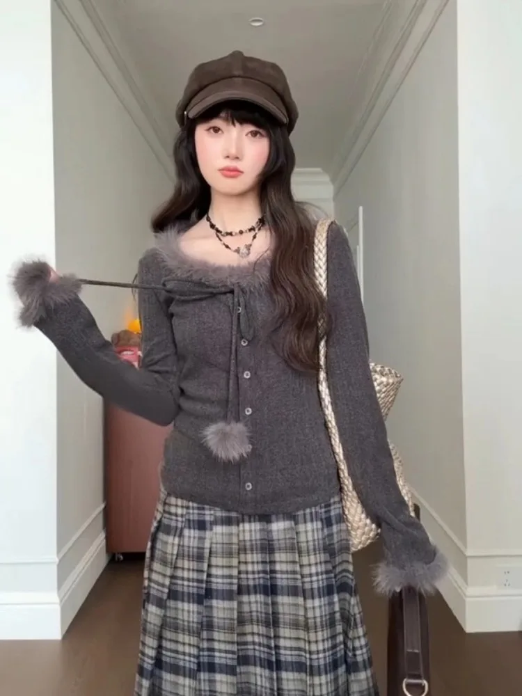 

Женский облегающий вязаный свитер с поясом и меховым воротником, осень-зима, новинка, внутренняя одежда, топ для похудения с завязкой на талии