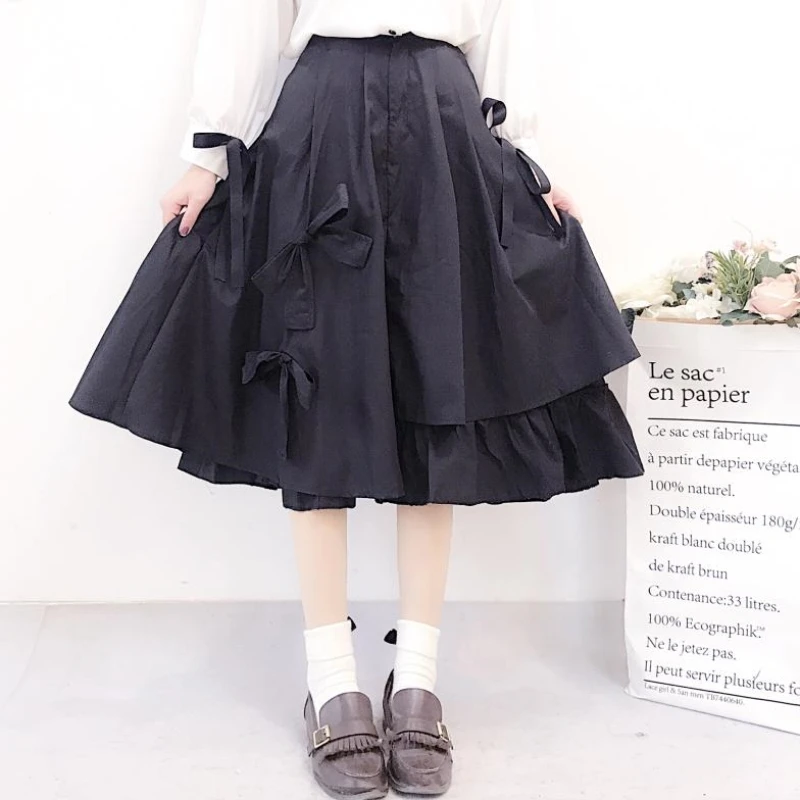 

2021 Preppy Style Japanese Harajuku Kawaii Skirts Cute Y2k Women Women Lolita Tutu Skirt Mori Girl Gothic Black Bow Tiered Skirt