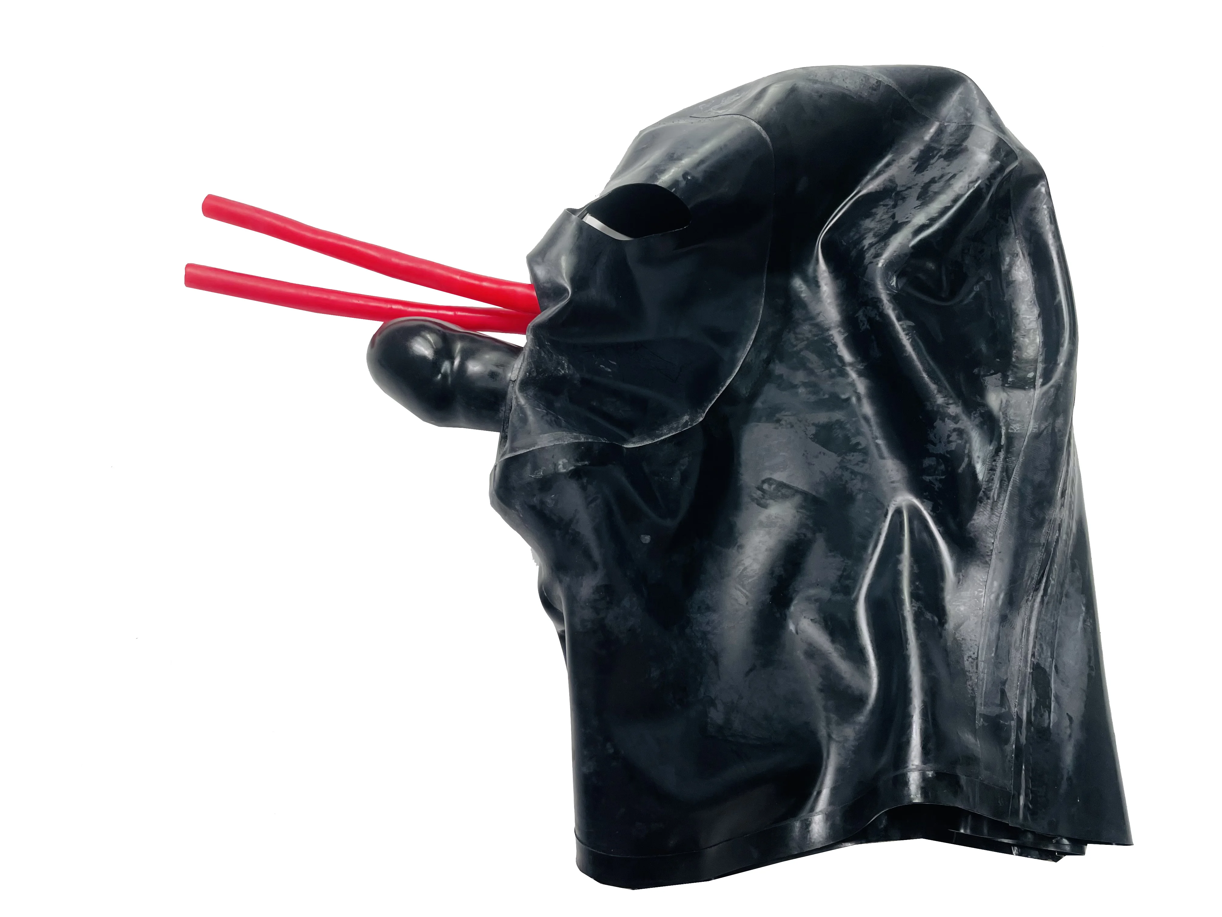 라텍스 구미 마스크, 내부 5cm 시스, 15cm 길이, 코 튜브 오픈 아이