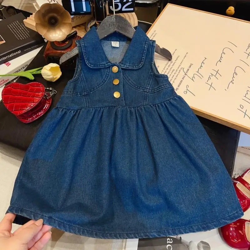 

Джинсовые платья для девочек, лето 2026, детские платья без рукавов, милые наряды для малышей, праздничная одежда для принцесс, детские комплекты, костюмы для подростков, 7 лет
