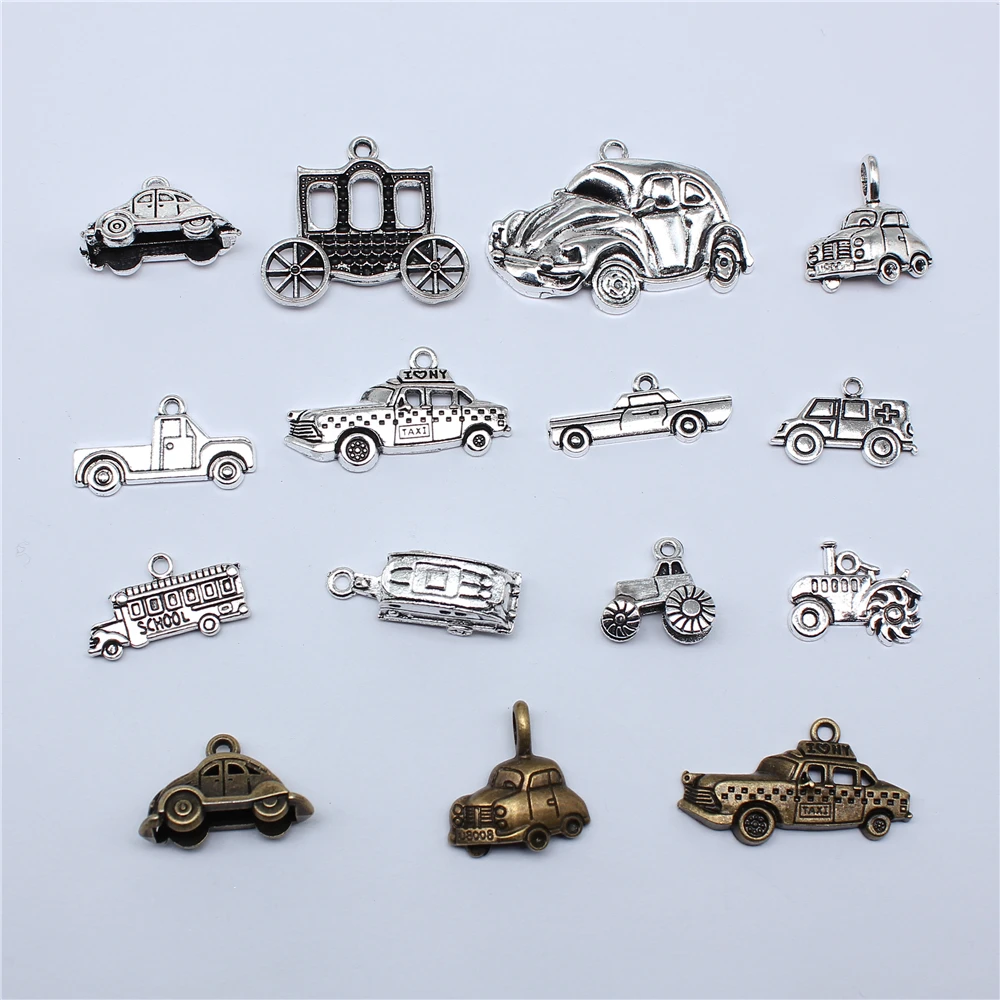 10 sztuk taksówka samochód autobus szkolny pogotowie Charms do tworzenia biżuterii wisiorki antyczne tworzenie biżuterii DIY Handmade Craft