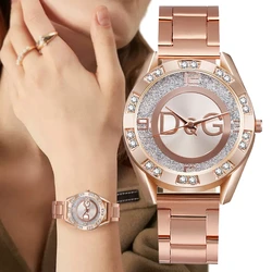 Luxury New Brand Women Watch Fashion con diamanti Crystal Design orologi al quarzo per il tempo libero orologio con cinturino in acciaio inossidabile in oro rosa