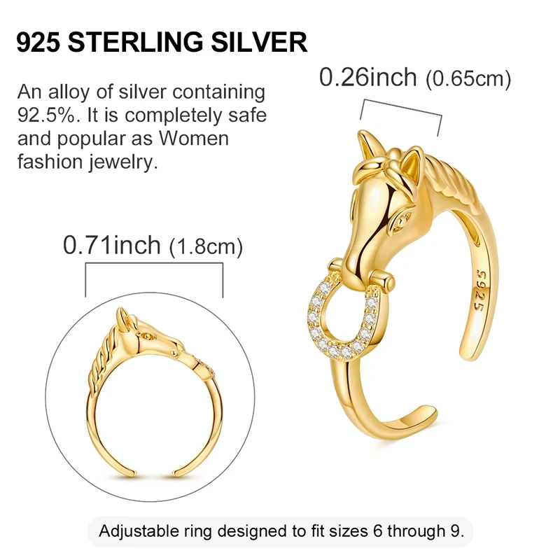 Women's 925 Silver Golden Horse Ring, Elegant Gift