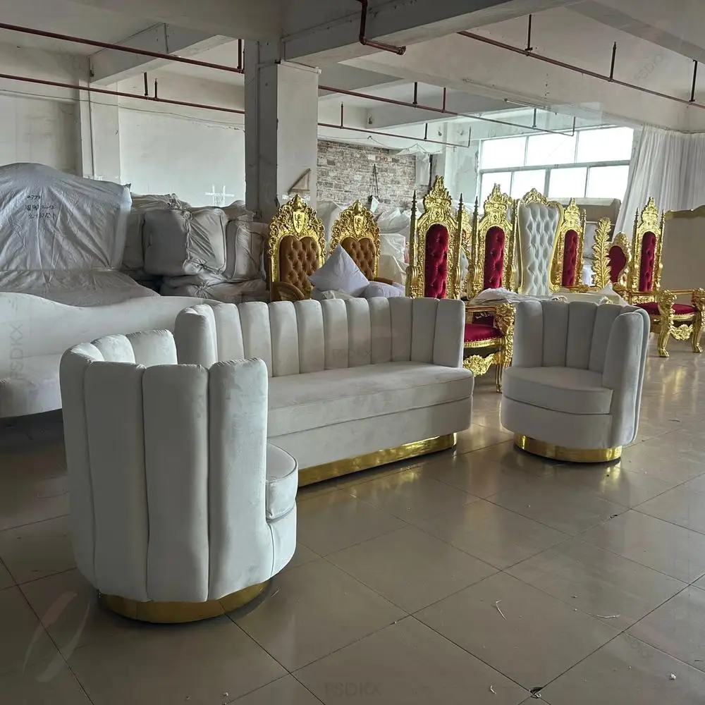 Elegant Luxury Modular Velvet Sofa Set with Gold Stainless Steel Accents for Home and Hotel Living Room or Gym Use
